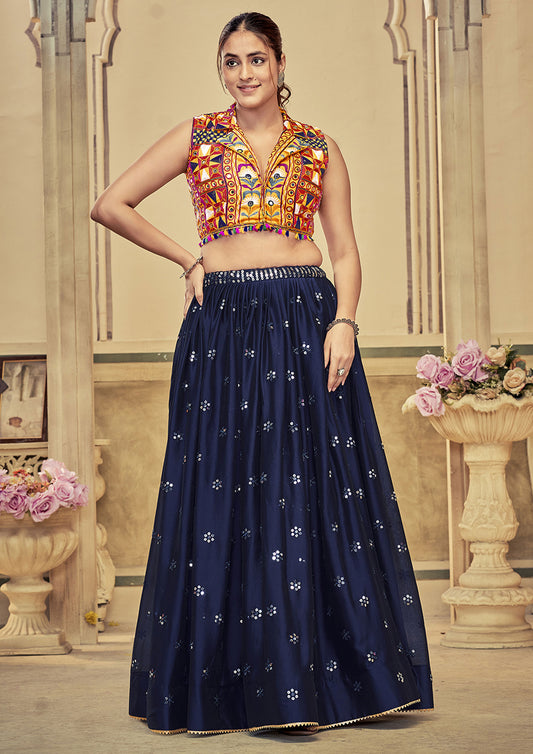 Blue Color Rangoli Silk Embroidered Lehenga Choli For Navratri