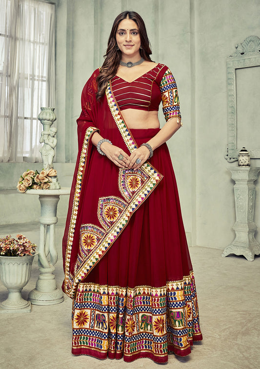 Maroon Color Georgette Embroidered Work Navratri Lehenga