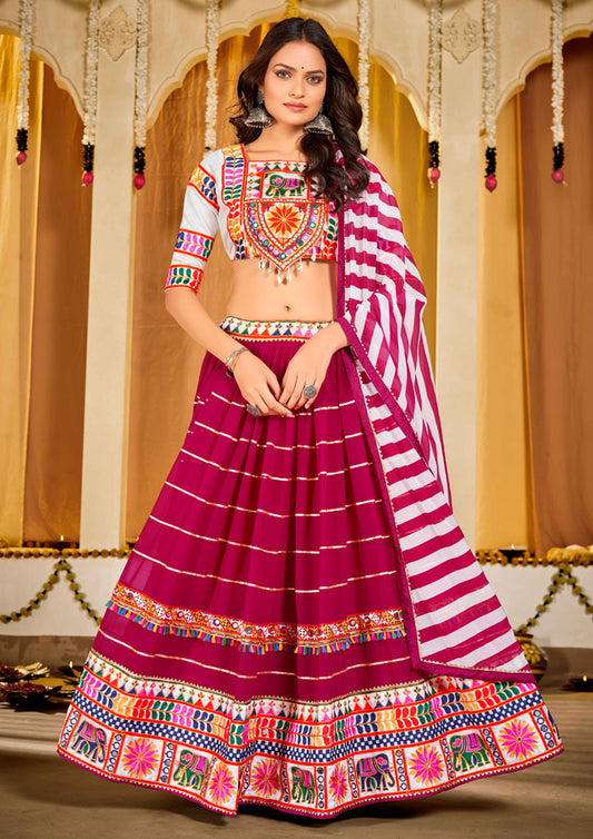 Pink Color Georgette Embroidered Lehenga For Garba