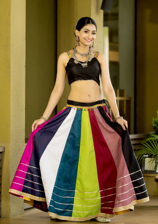 Multi Color Pure Cotton Gota Patti Lace Work Navratri Lehenga