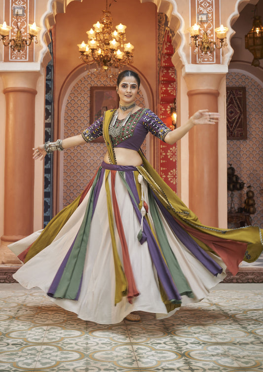 Multi Color Viscose Rayon Mirror Work Lehenga Choli For Garba