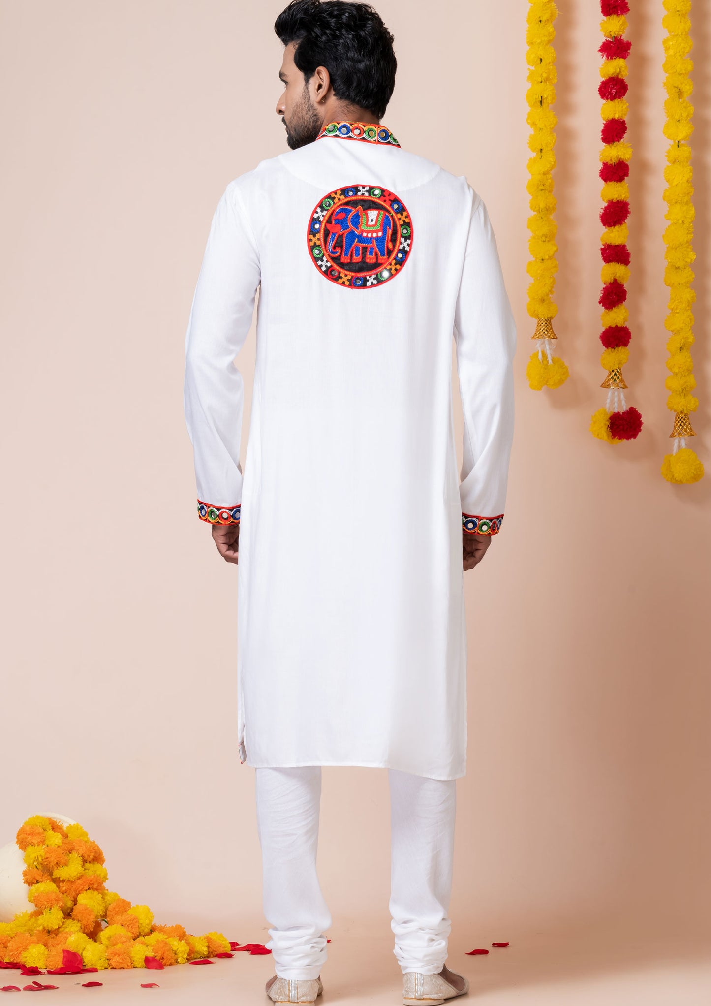 White Color Heavy Rayon Embroidered Navratri Kurta Pajama