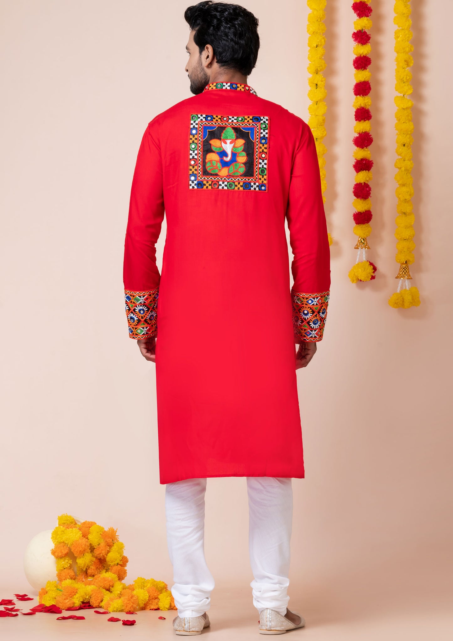 Red Color Heavy Rayon Embroidered Navratri Kurta Pajama