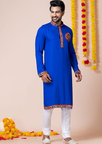 Blue Color Heavy Rayon Embroidered Navratri Kurta Pajama