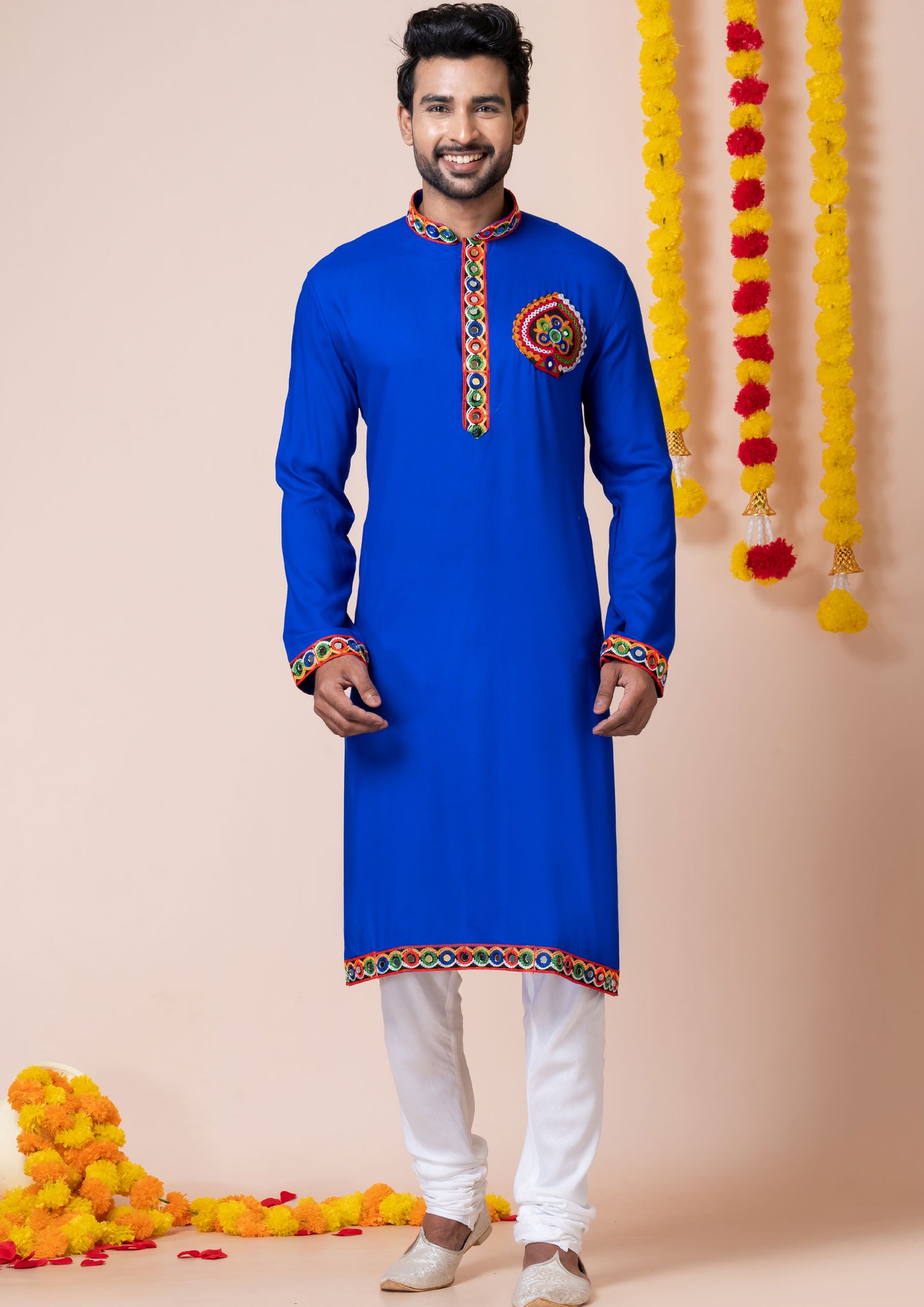 Blue Color Heavy Rayon Embroidered Navratri Kurta Pajama