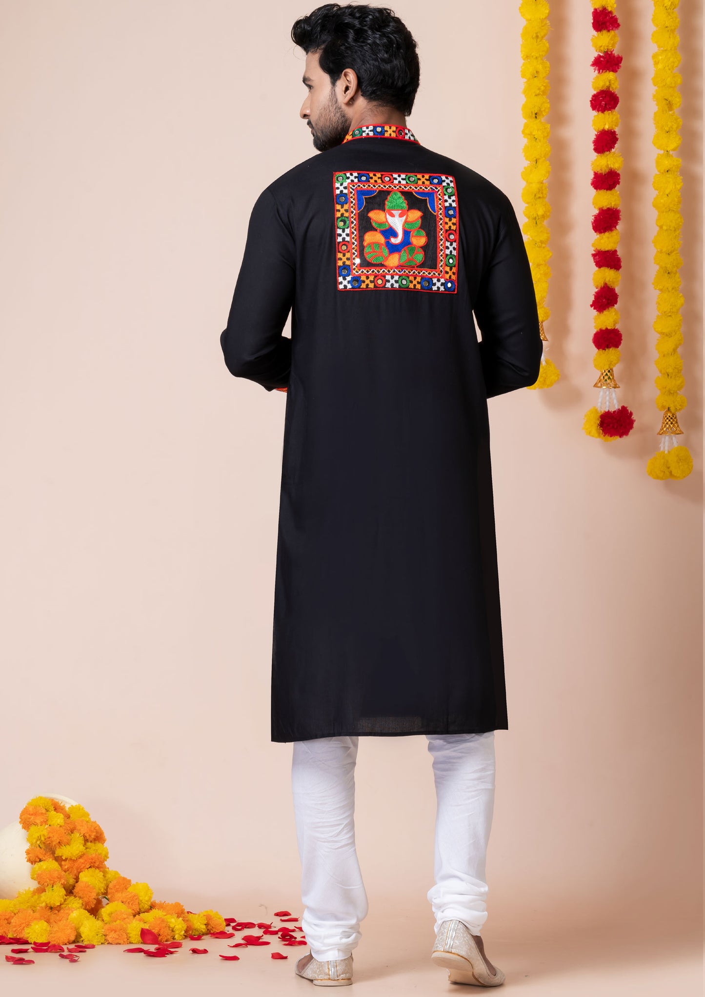 Black Color Heavy Rayon Embroidered Navratri Kurta Pajama