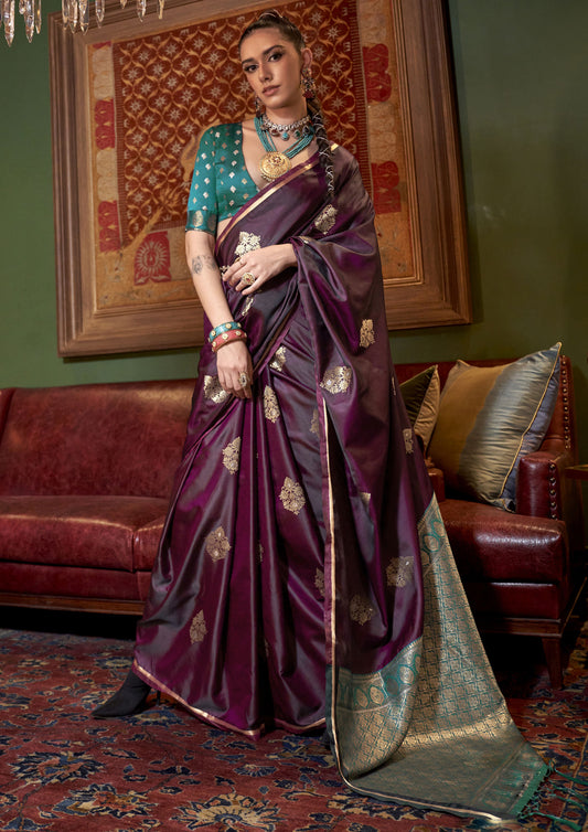 Light Wine Color Pure Satin Weaving Work Saree