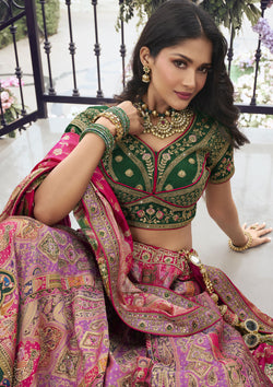 Pink Color Banarasi Silk Zarkan Work Wedding Wear Lehenga