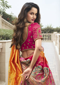 Multi Color Banarasi Silk Zarkan Work Wedding Wear Lehenga