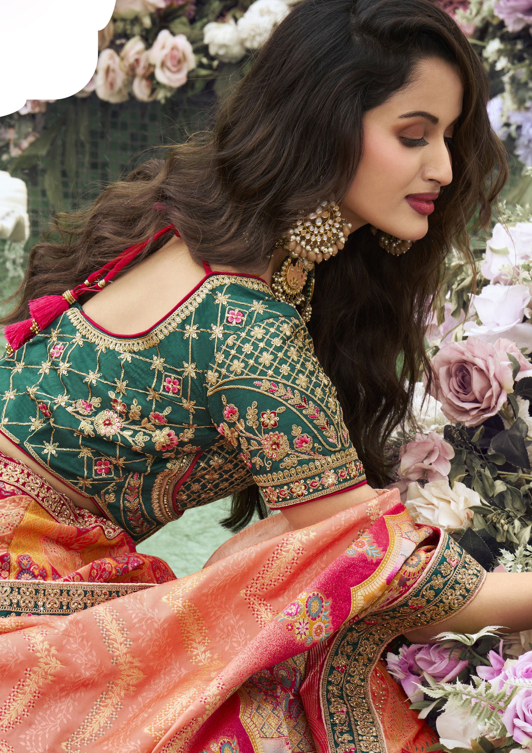 Multi Color Banarasi Silk Zarkan Work Lehenga For Wedding