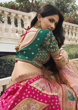 Fancy Multi Color Banarasi Silk Zarkan Work Lehenga For Wedding