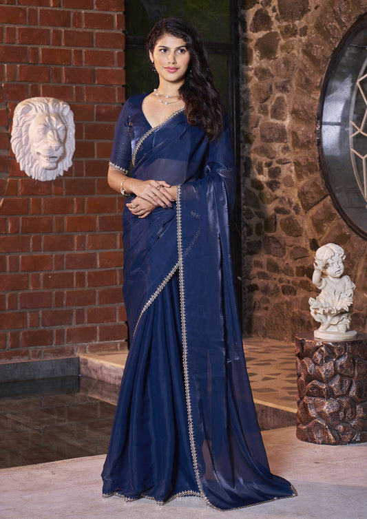 Jimmy Silk Teal Color Zarkan Work Saree