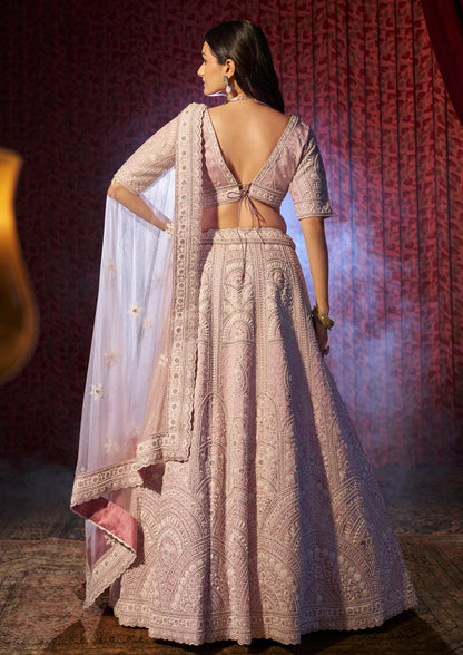 Lilac Color Thread And Sequins Work Silk Lehenga Choli