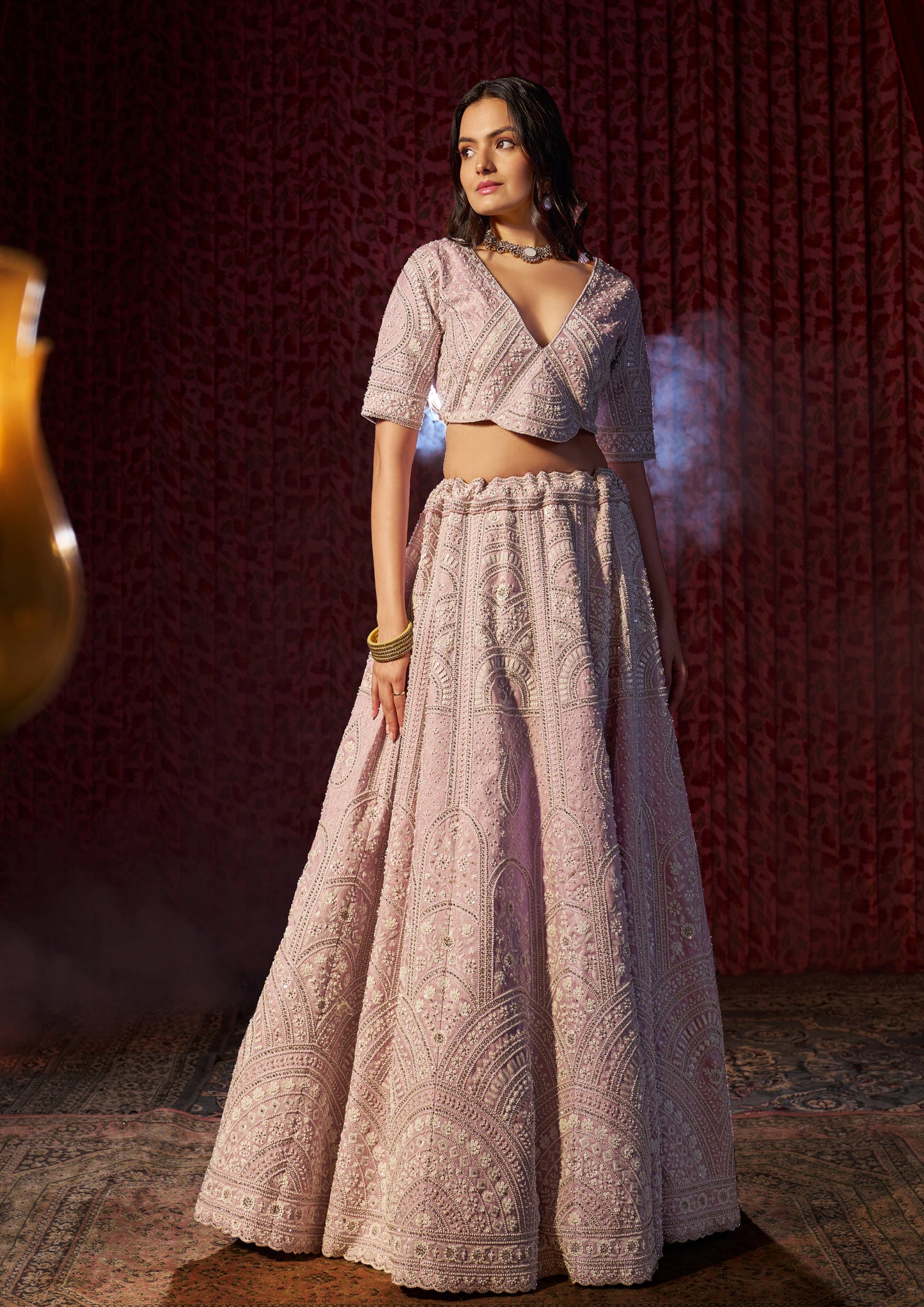 Lilac Color Thread And Sequins Work Silk Lehenga Choli