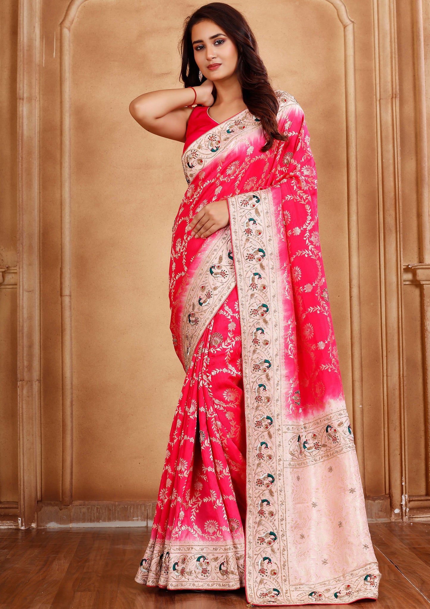 Dazzling Pink Color Banarasi Silk Saree