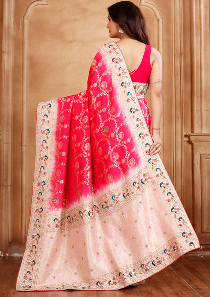 Dazzling Pink Color Banarasi Silk Saree