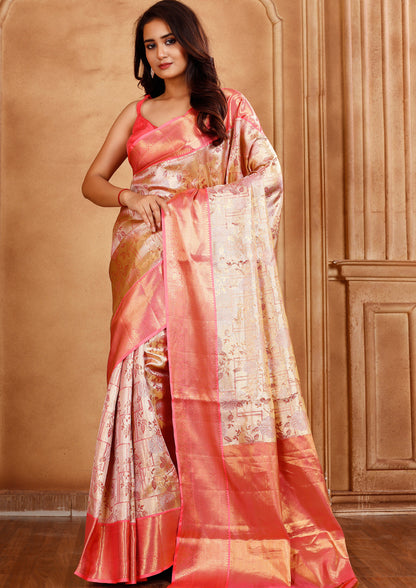 Rose Pink Color Pure Kanjivaram Silk Saree