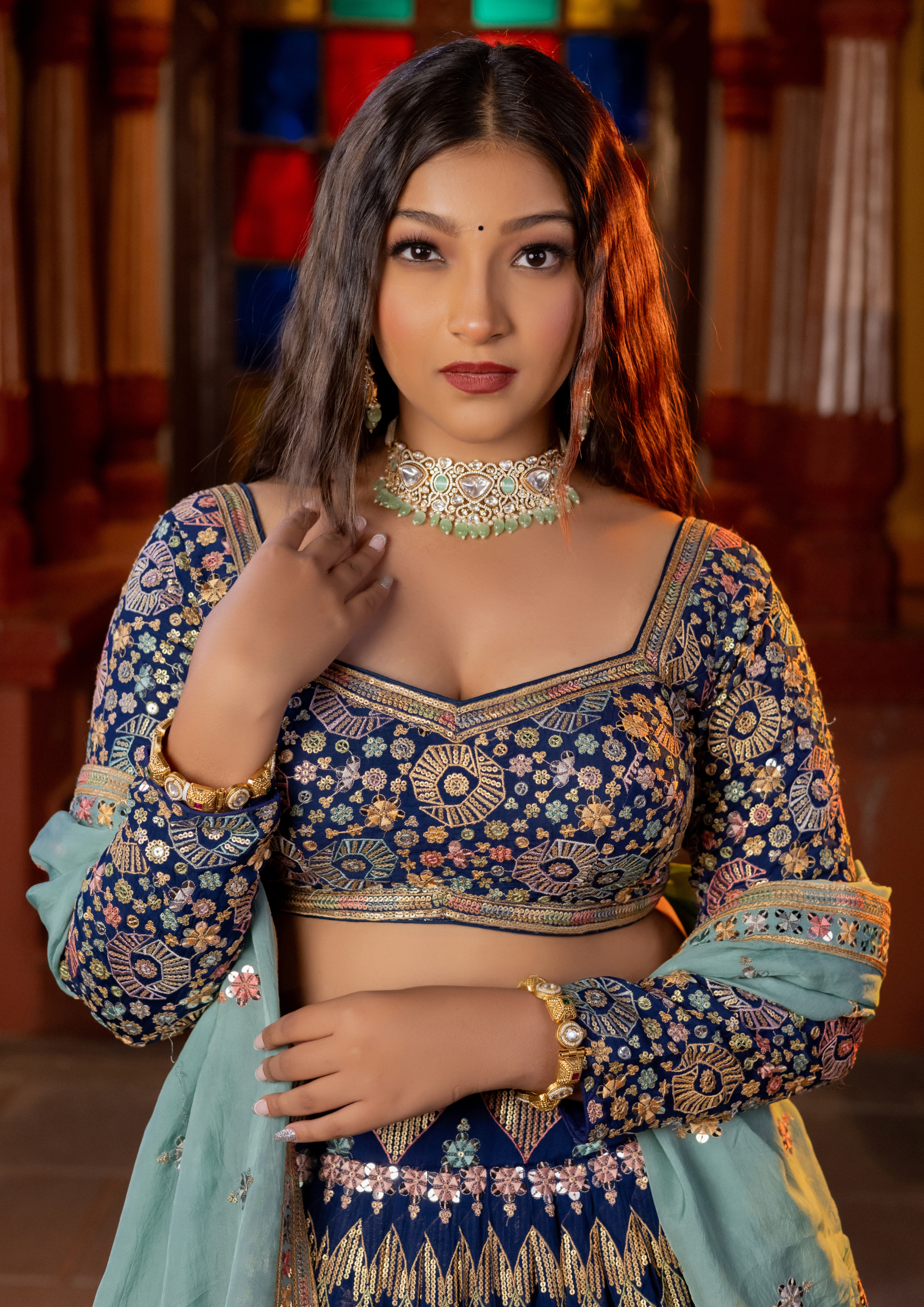 Classic Blue Color Chiffon Sequins Work Lehenga Choli