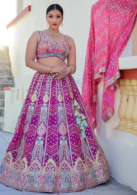 Engagement Special Purple Color peacock Motifs Lehenga Choli