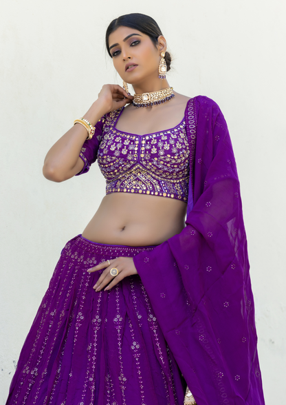 Purple Color Chiffon Sequins Work Wedding Wear Lehenga