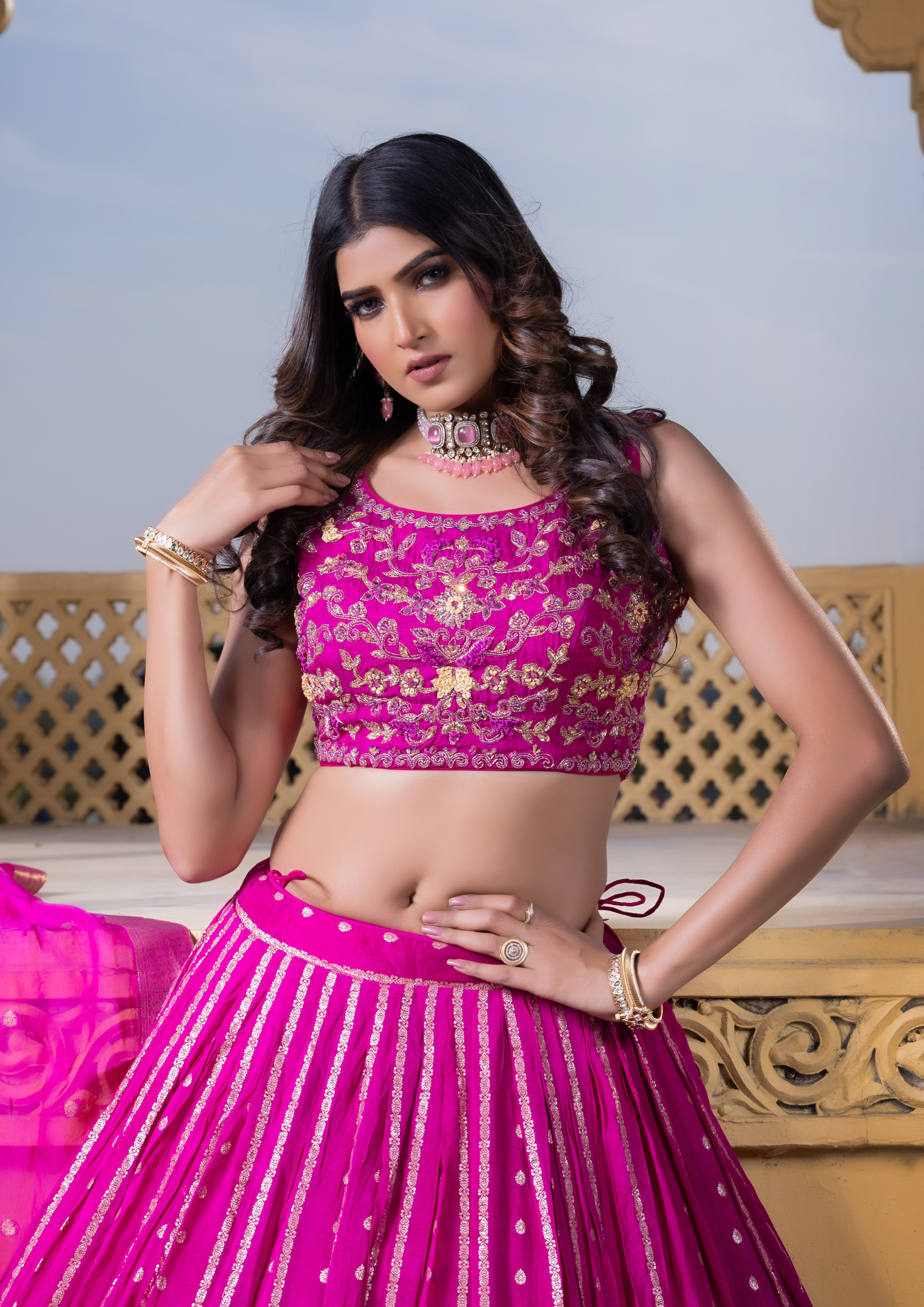 Magenta Pink Color Chiffon Readymade Lehenga Choli