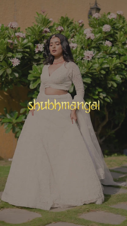 Off White Color Organza Machine Work Lehenga Choli