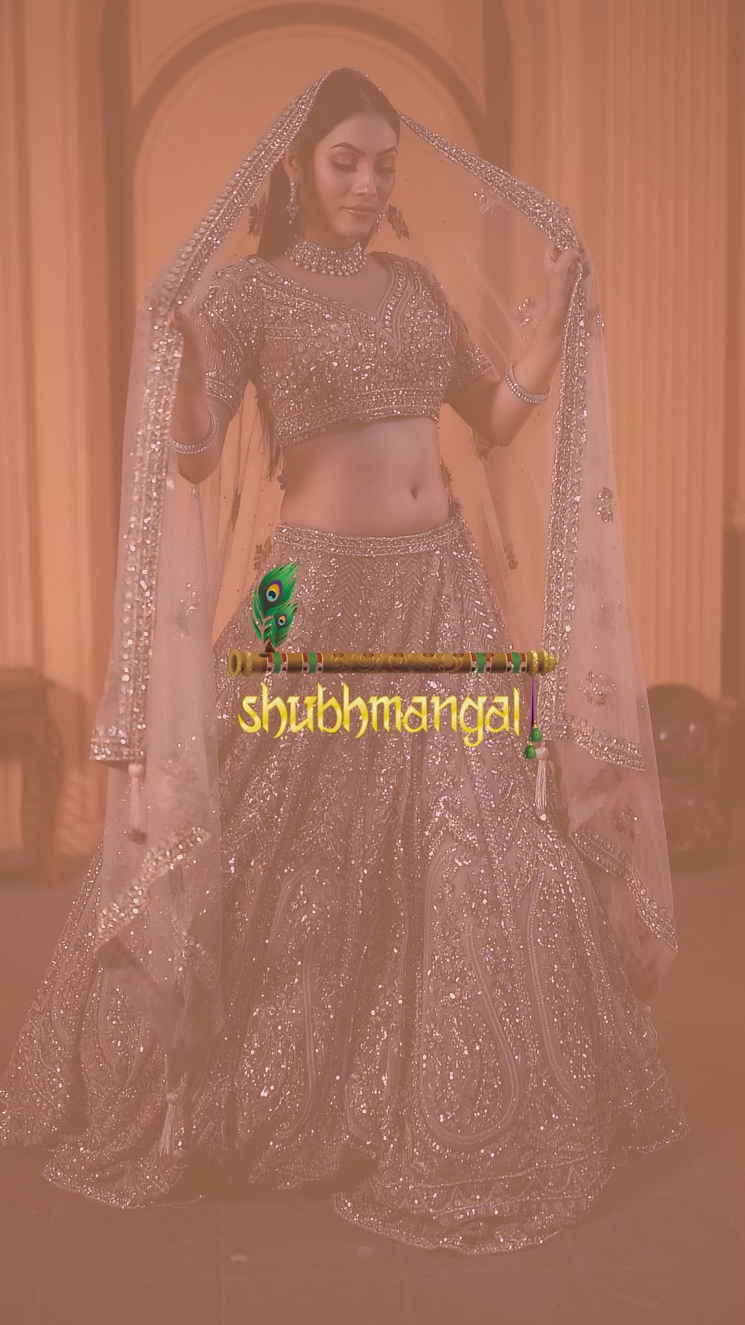 A stunning beige lehenga adorned with intricate embroidery and delicate net work.